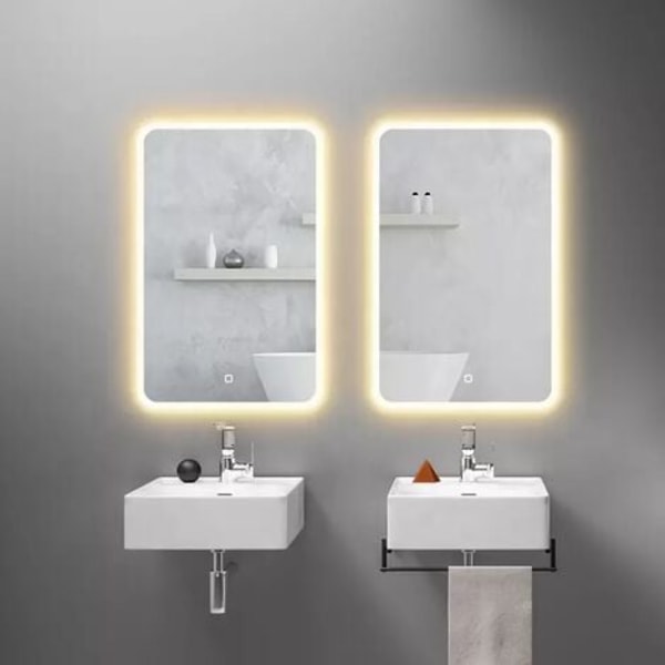 LED badrumsspegel, väggmonterad sminkspegel, stor modern spegel, trefärgat ljus (60 x 40 cm)