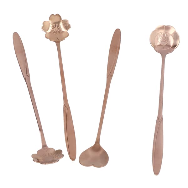 4 STK Rosaguld Rustfrit Stål Blomst Hjerte Kaffe Dessert Is Te Ske