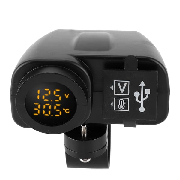Motorsykkel Dobbel USB-lader Voltmeter Multifunksjon Temperaturmåler Vanntett Deksel