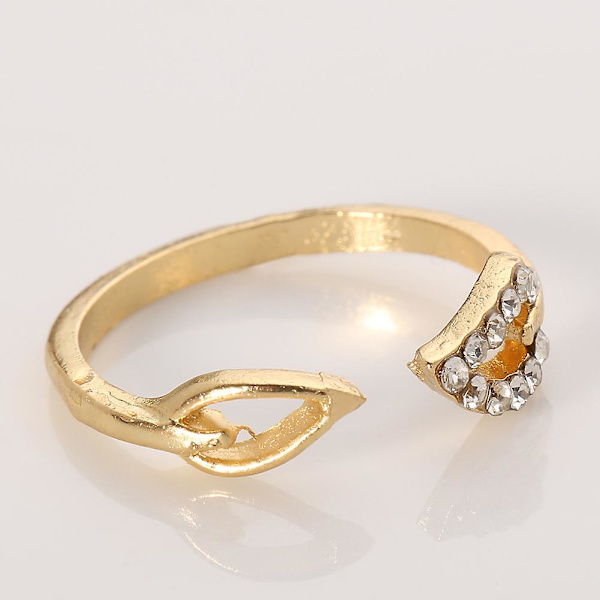 Mote Dame Justerbare Rhinestones Blader Åpningsmansjett Ring Smykkegave Gold