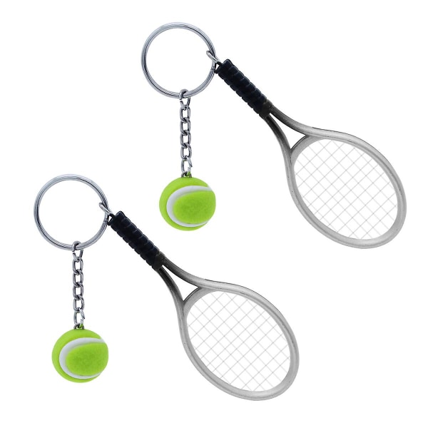 2st Tennisracket Nyckelring Charm Tennisboll Nyckelring För Barn Vuxna Flickor Silver Silver