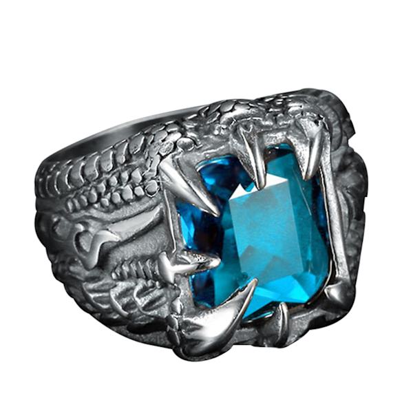 Miesten Vintage Dragon Claw Muotoinen Cubic Zirkonia upotekoristeinen Ring Party Prop Korut Light Blue Us11