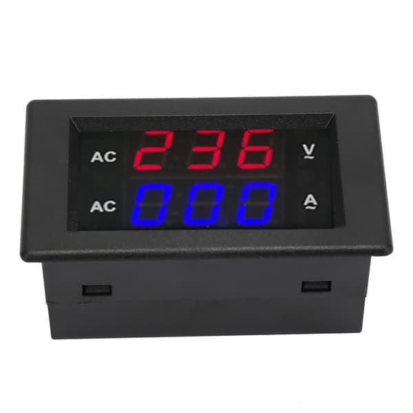 Digital LED Voltmeter/Amperemåler - AC 100~300V, 0-100A (rød/blå)