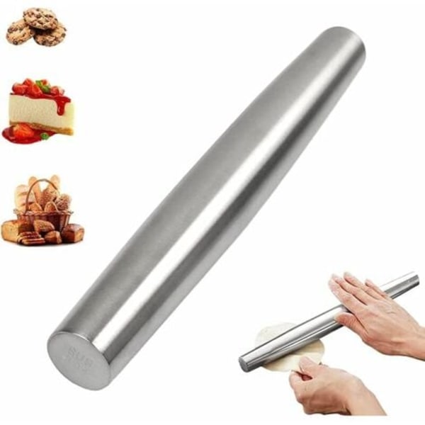 Kavel, 33 cm non-stick kavel i rostfritt stål Robust och smidig kavel, för utrullning av pizzadeg, muff