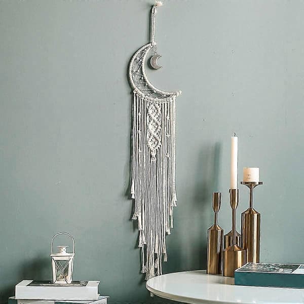 Handgjord Månuggla Design Vävd Bomull Drömfångare Boho Makrame Väggbonad Heminredning Prydnad Hantverkspresent