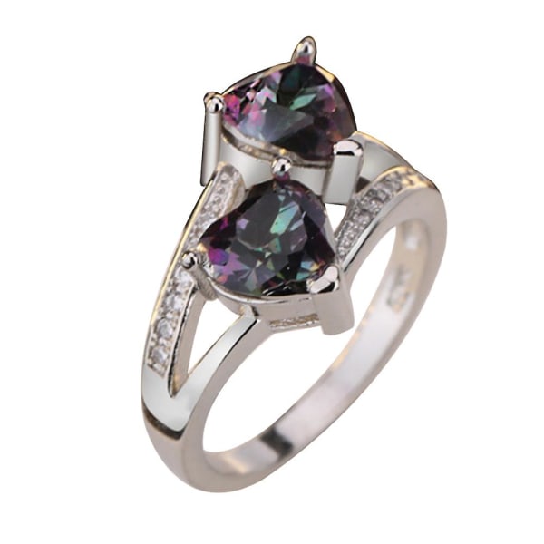 Kvinder mode dobbelt hjerte form Cubic Zirconia indlagt finger ring smykker gave Multicolor US 8