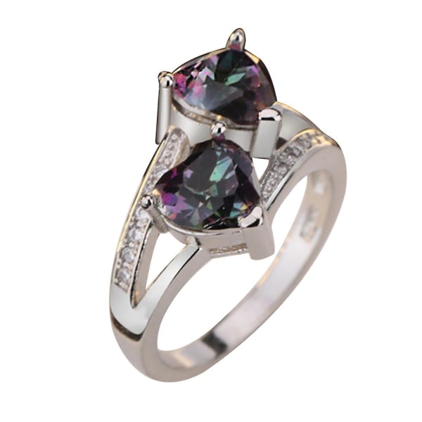 Kvinder mode dobbelt hjerte form Cubic Zirconia indlagt finger ring smykker gave Multicolor US 9