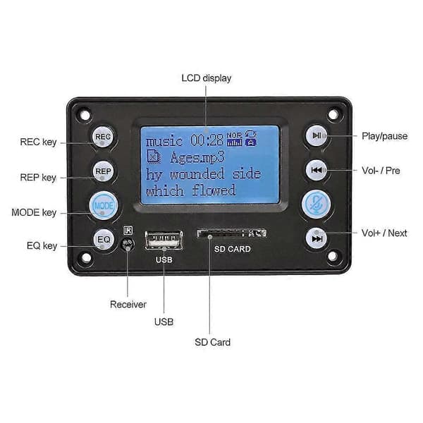 5v LCD MP3-dekoder DAC Bluetooth-lydmodtager APE FLAC WMA WAV-dekoder understøtter optagelse radio tekstvisning