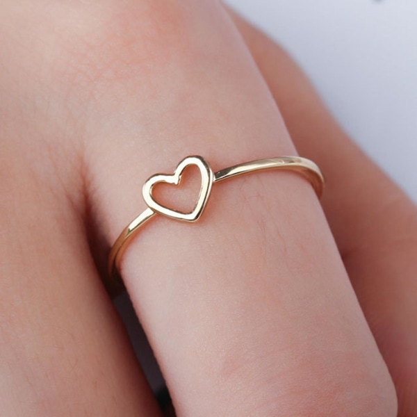 Kvinder Simple Udhulet hjerte Ring Valentine Foreslå Circlet smykker gave Golden US 10