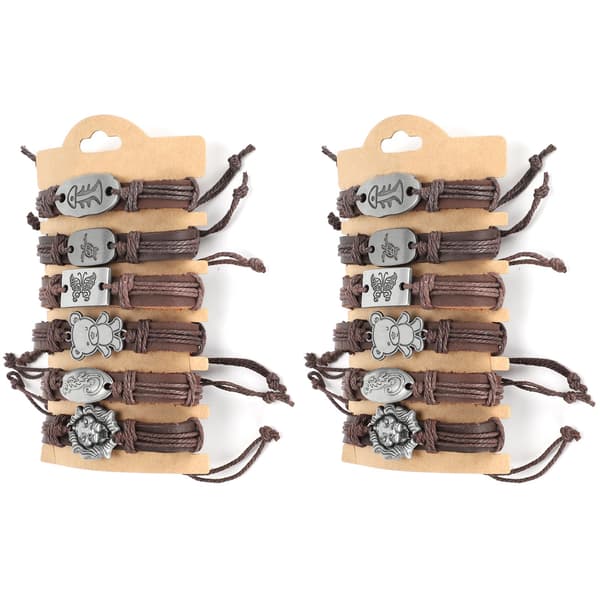 2 Set PU Läder Retro Stickad Unisex Tecknad Mode Justerbart Armband