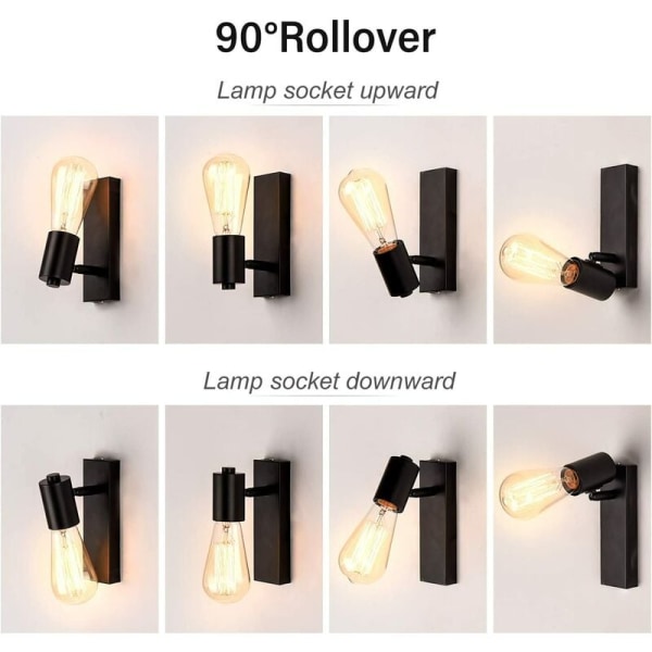 Svart vägglampa 350 grader vridbar svart metall vägglampa sovrum sänglampa Hotellväg Trappa vägglampa