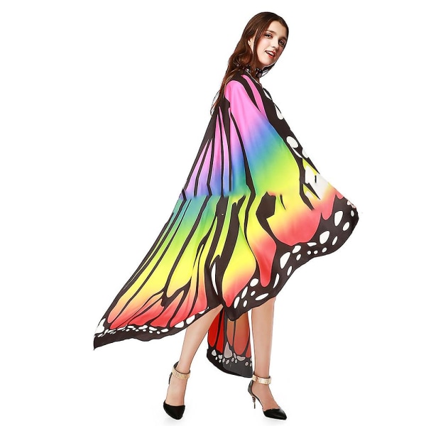 Kvinners Halloween Party Butterfly Wings Cape Multicolor