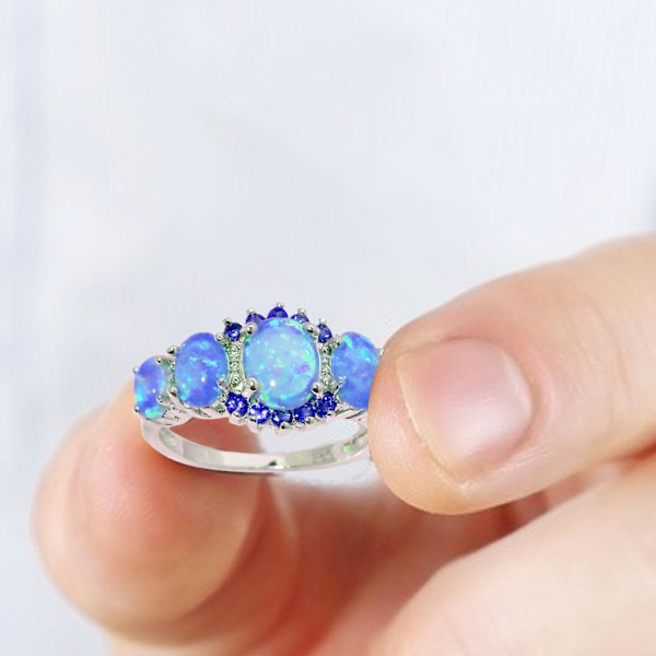 Kvinnor Ring Geometrisk Faux Gem Smycken galvanisering Bright Luster Ring för bröllop Blue US 7