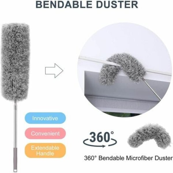 Duster, Teleskopisk mikrofiber Duster, Vikbar Duster med förlängbar rostfri stång 2,5 meter lång, tvättbar Dus