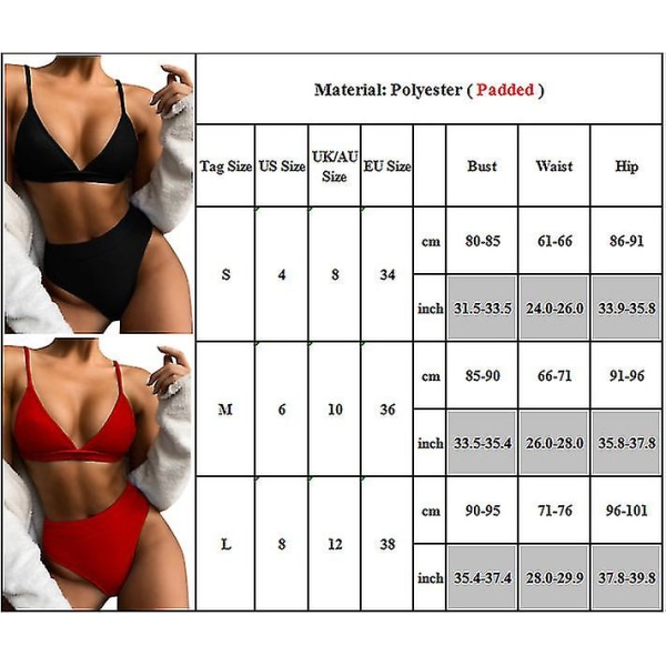 dam Baddräkt Hög midja Push Up Bikini Set Badkläder Baddräkt Strandkläder Red L