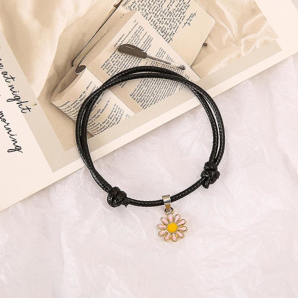 10 stk svart par armbånd ensfarge justerbar håndlaget enkle slitesterke smykker gaver til kvinner Small White Daisies