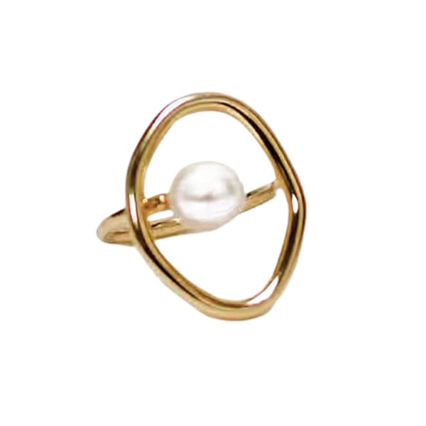 Kvinnor Ring galvanisering Iögonfallande Golden Faux Pearl Finger Ring Smycken Tillbehör US 6