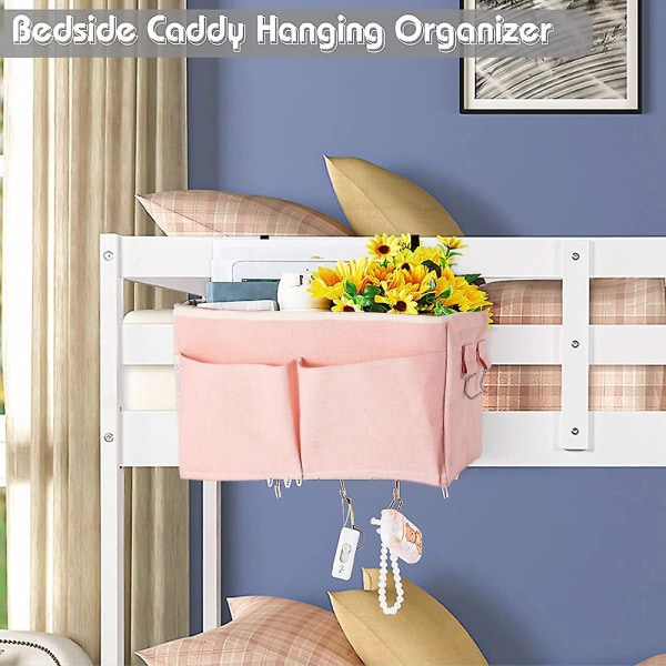 Opbevaringspose til sengekanten med kroge Multifunktions hængende arrangør Caddy pink