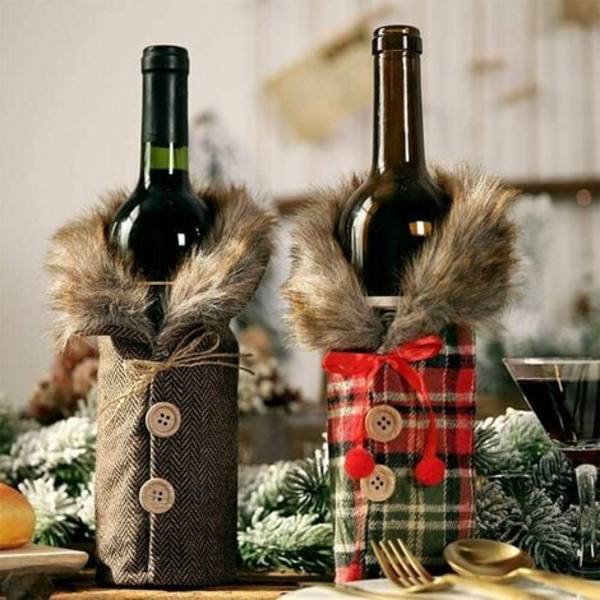 Julflaskor dekoration fest restaurang vinflaska flaska kostym cover Jultomte hatt flaska väska flaska LYC