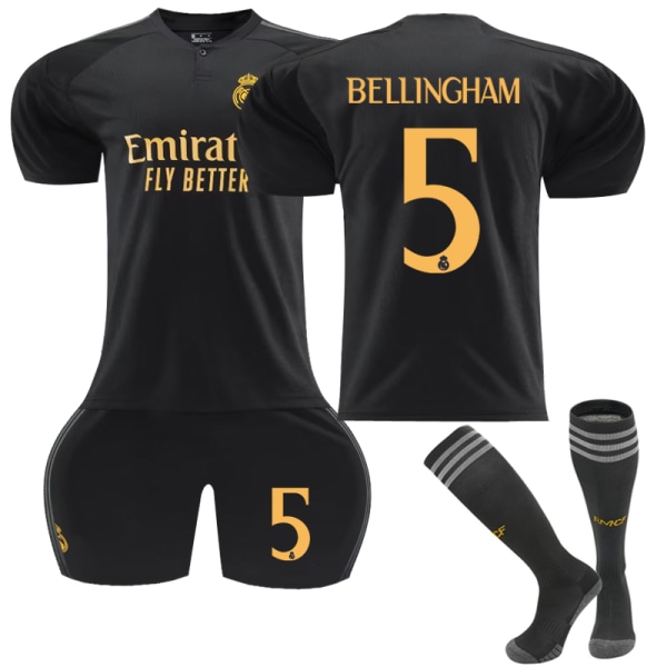 23-24 Real Madrid Borta 2 Svart nr 5 Bellingham Fotbollströja Set - Z 16