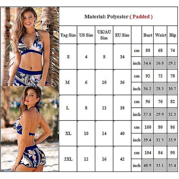 Damblommiga vadderade badkläder Bikini Set Boy Shorts Baddräkt 2XL