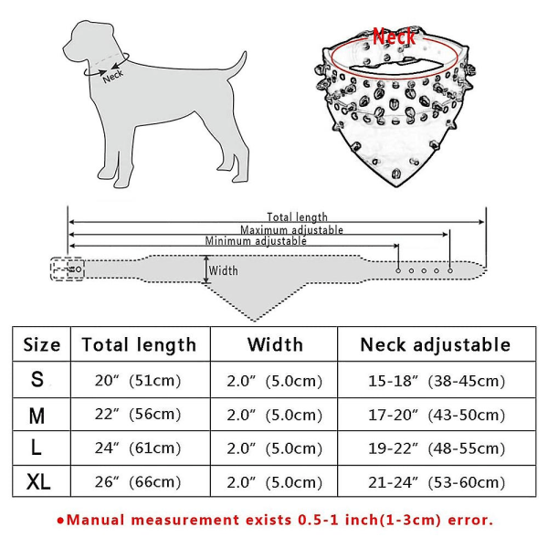 Bredt skjerf med pigger og nagler til hundehalsbånd i skinn for mellomstore og store raser