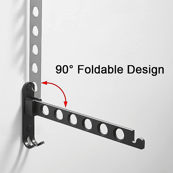 Veggmontert klesstativ, veggmontert tørkestativ for henger, 90-rotasjons Veggmontert sammenleggbart klesstativ (svart, 1)