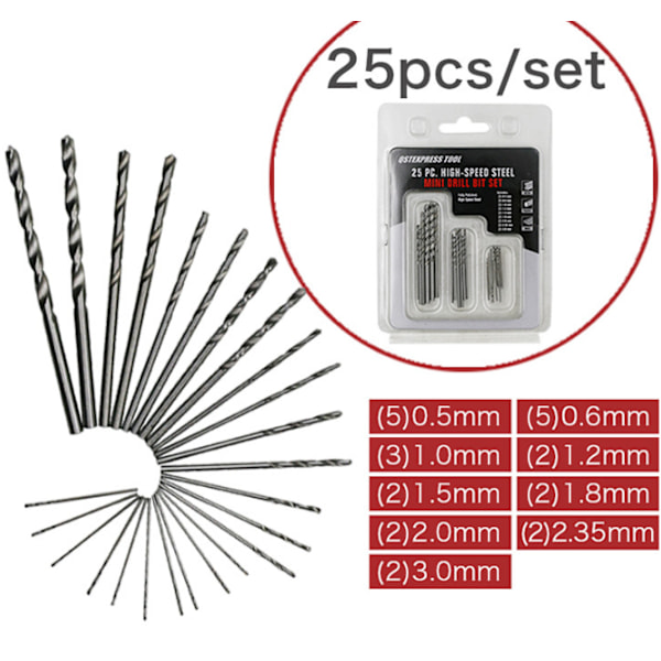 Rak skaft spiralborr liten höghastighets set (25 st mini spiralborr),