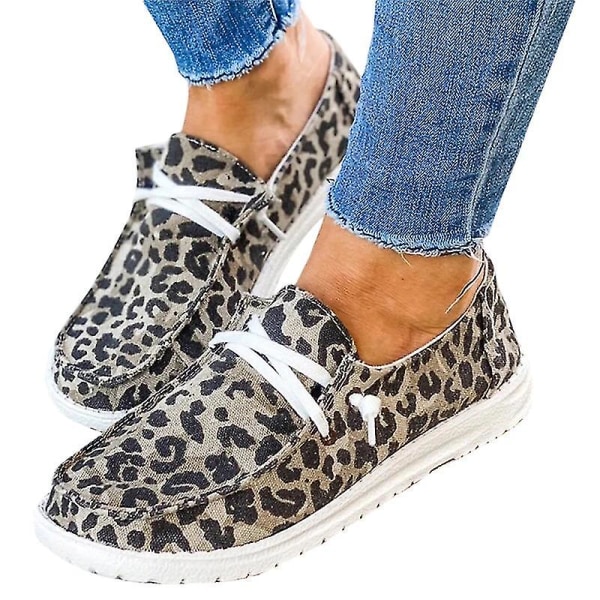 Dame Plimsoll Casual Comfy Shoes Loafer Leopard 37
