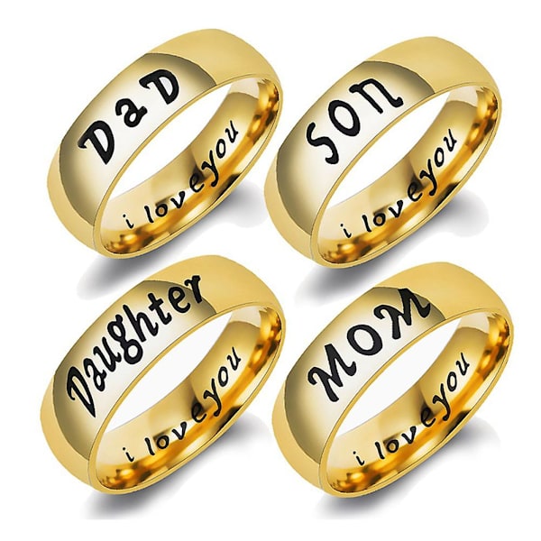 Mode Mamma Pappa Dotter Son Bokstäver Band Rostfritt stål Familjemedlem Ring Dad US 6