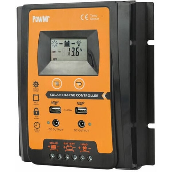 30/50/70A MPPT PWM aurinkolatausohjain 12V/24V aurinkopaneelijärjestelmälle Ip32-akun latausohjain LCD-näyttö