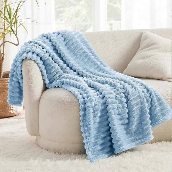 Blått fleeceteppe til sofa - Supermyke kosetepper for kvinner, søtt lite teppe for jenter, 152x203 cm