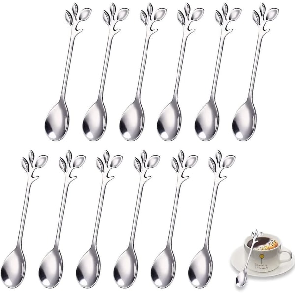 12 rostfria kaffeskedar, dessertskedar, bladomrörningssked, tesked, sockersked för efterrätt, te, mjölk, kaffe (silver)