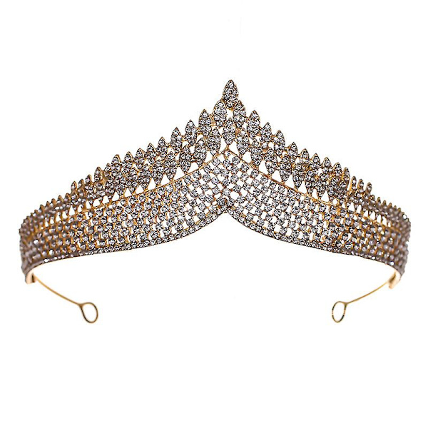 Brudekrone Hodeplagg Luksus Rhinestones Innlagt pannebånd for kvinnelig bryllupsbursdagshår Gold