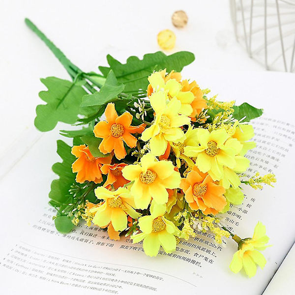 kunstig Daisy Flower Bunch Bryllup Hjem Grav Bukett Yellow 2PCS