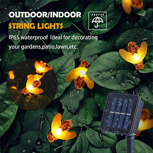 Varm hvid 6,5 meter 30 lys [8-mode solcellemodeller] led solcellelys stemningslys til udendørs havedekoration, til