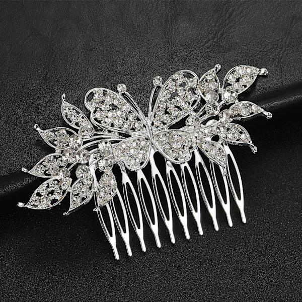 Hårkam Legering Innlagt Rhinestone Butterfly Leaf Comb Daglig Uformelt Hodeplagg 7