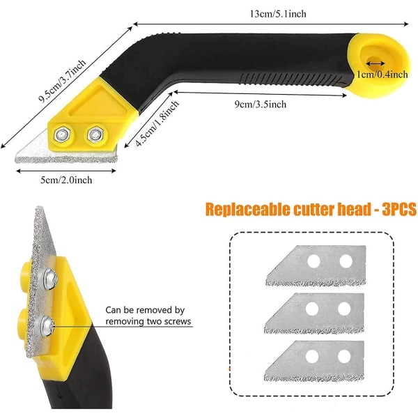 Flisfugeskraper Fugefjernerverktøy Keramisk platetoppskrape med 3 erstatningsblader, flisskrapere, for rengjøring av gulvfliser