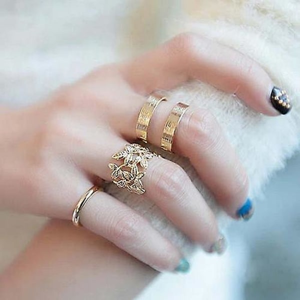 3st Leaf Midi Finger Rings Set Silver Gold Stack Ovan Knuckle Band Rings Silver