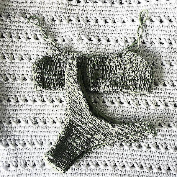 Dam Summer Crinkle Bikini Set Vanlig baddräkt Baddräkt Green M
