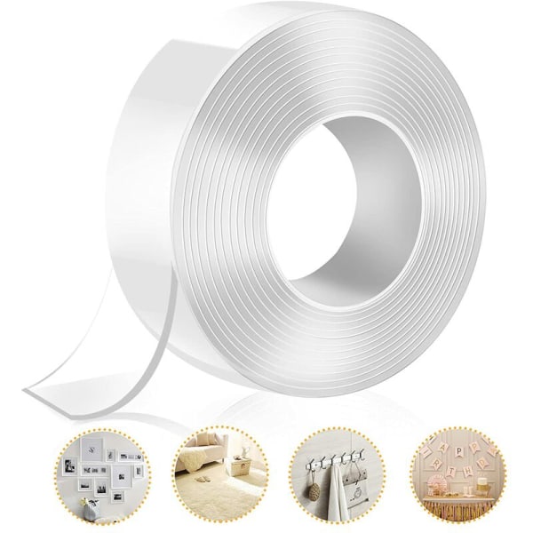 Supersterk dobbeltsidig tape, 3M x 3CM x 2MM dobbeltsidig tape, multifunksjonell hjem/bil gjenbrukbar og vaskbar.