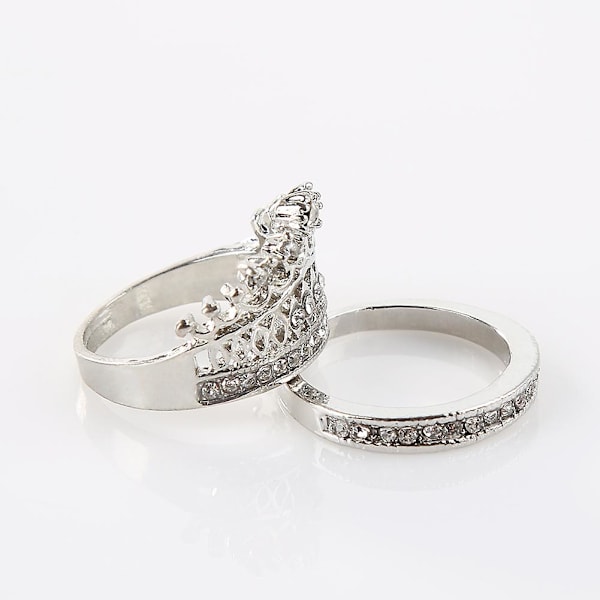 2 stk Kvinder Mode Krone Tiara Ring Indlagt Fuldt Rhinestone Legering smykker Gave Gold CN17