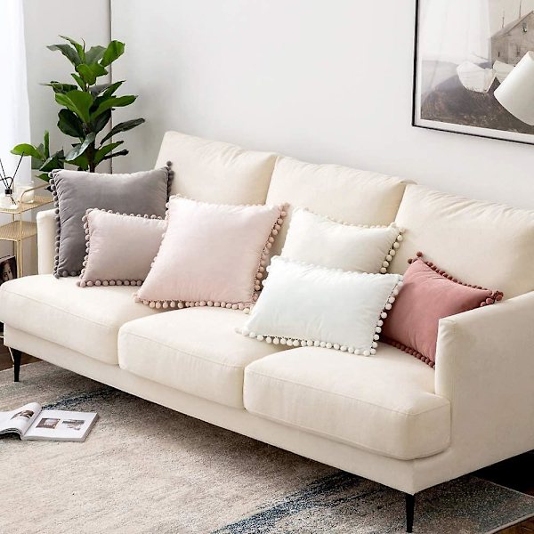 Paket med 2 Sammets-kuddfodral Pompom Dekorativa örngott Solida mjuka kuddfodral Med Poms Fyrkantig För Soffa Soffa Sovrum Bil 18x18tum Da 24 x24 Cream White