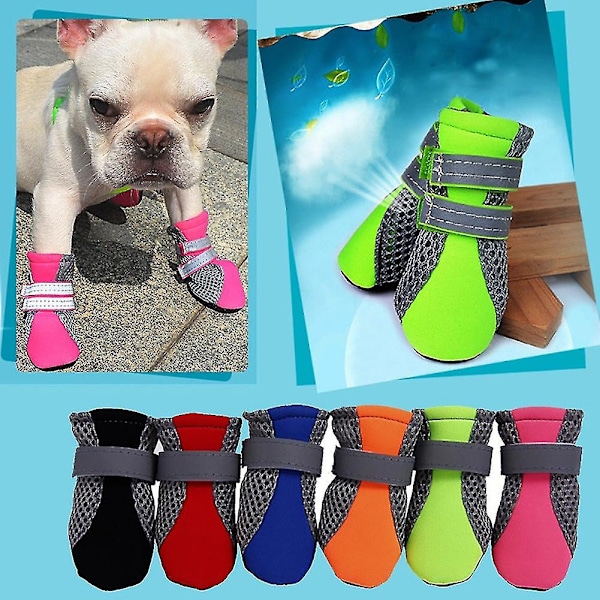 4 stk Pet Hundesko Skridsikker sål e Mesh Straps Støvler XL Red