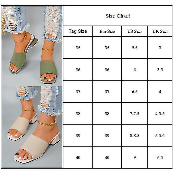 Kvinner Chunky Heel Slippers Sommer Casual On Sliders Sko Green 40