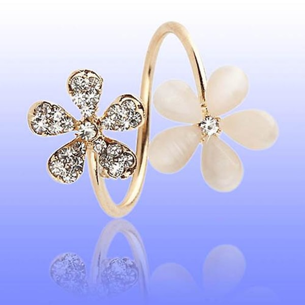 1 stk Elegant Double Daisy Flower Ring Rhinestone Justerbar Åpen Ring smykker