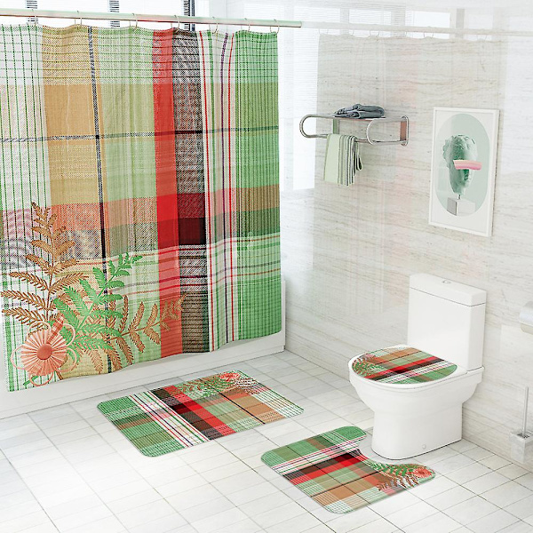 Set print duschdraperi toalettmatta i fyra delar