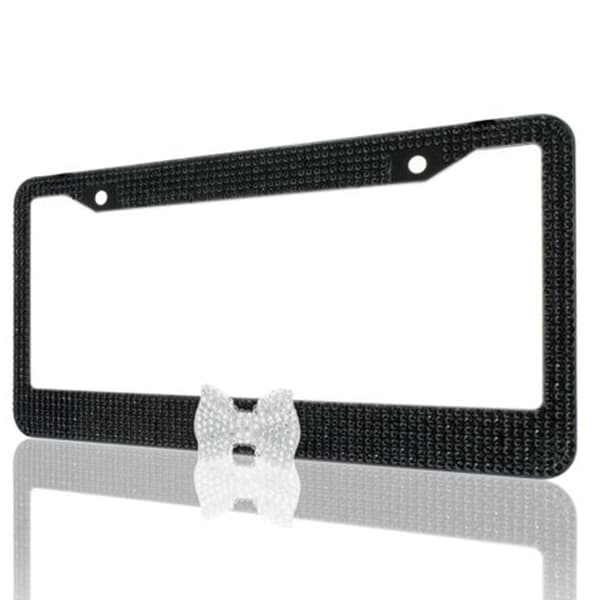 Hvid Sort Rhinestone Nummerpladeholder