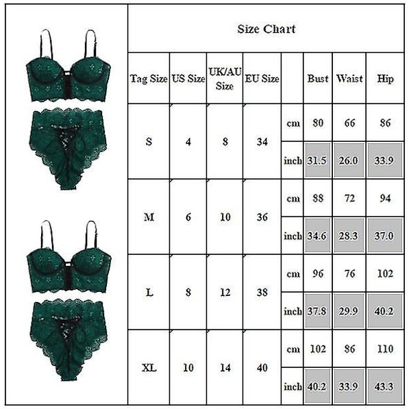 Kvinnor Sexig Spets BH Hög midja Set Nattkläder Underkläder Green L