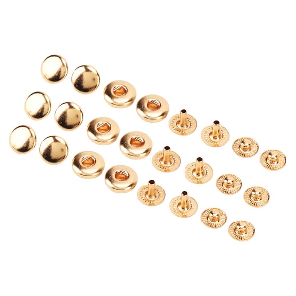 200-set tryckknappar 8mm stark koppar utsökt glans allmänt använda läderknappar för kläder, väskor, läder, guld